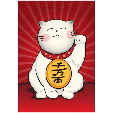 Maneki Neko Lucky Cat Art Poster Print Poster 13x19