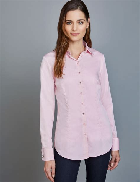 Womens Light Pink Surface Interest Fitted Shirt Double Cuffs Hawes And Curtis