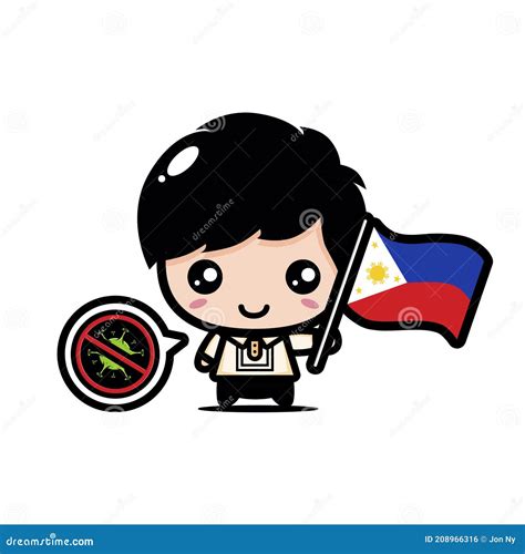 Cute Boy Cartoon Character Holding The Flag Of The Philippines Country