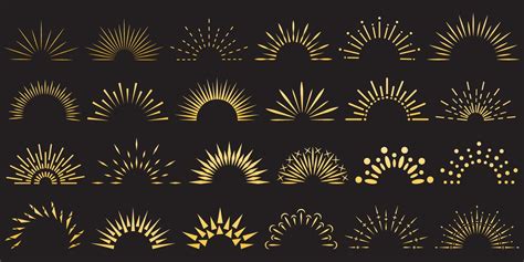 Set Of Golden Sun Rays Icons Of Various Shapes Summer Design Elements