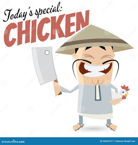 Funny Cartoon Chinese With Chicken Stock Vector Illustration Of