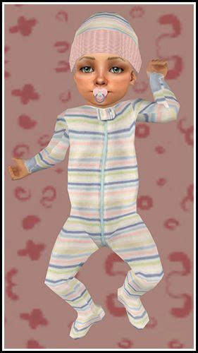 Sims 2 Default Replacement 10 Girl Infant Outfits Pinkpurple Stripes