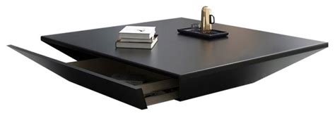 Modern Black Large Square Coffee Table With Storage Drum Drawer