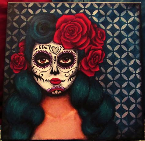 Day Of The Dead Dia De Los Muertos Painting Teal Hair Acrylic Paint