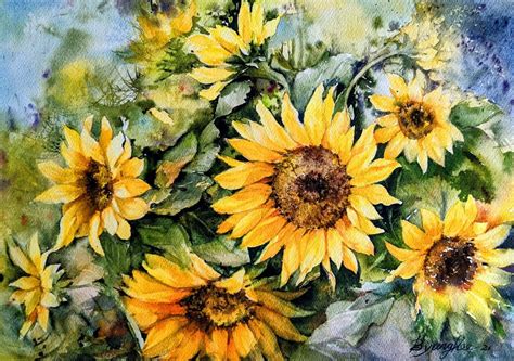 Sunflowers Original Watercolor Painting Flower Art Etsy