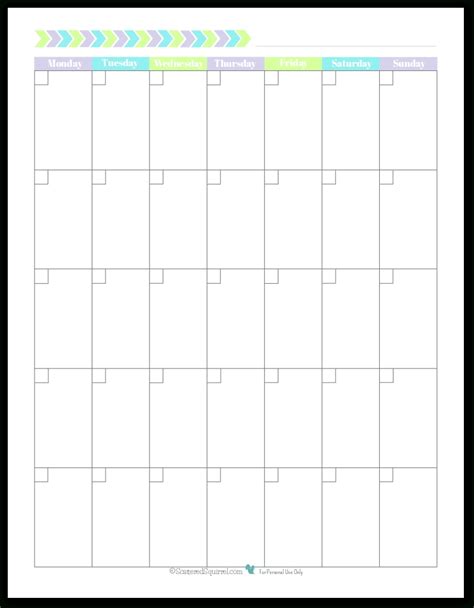 Blank Monthly Calendar Monday Start Calendar Template Printable