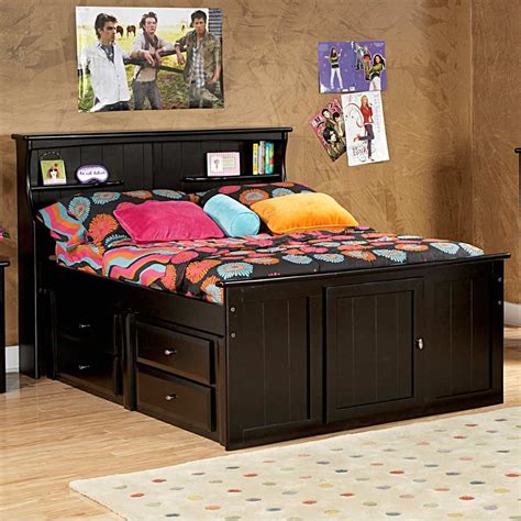 Full Storage Bed Bookcase Headboard Black Cherry Bed With Drawers