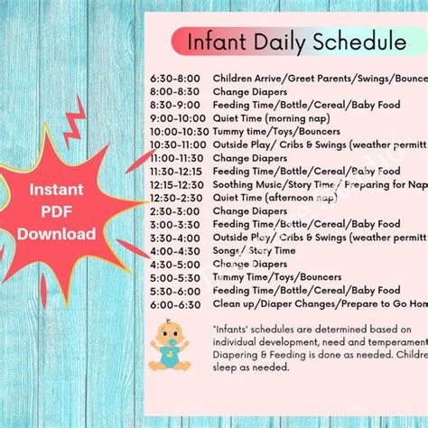 Daycare Daily Scheduleschildcare Center Printable Etsy Childcare