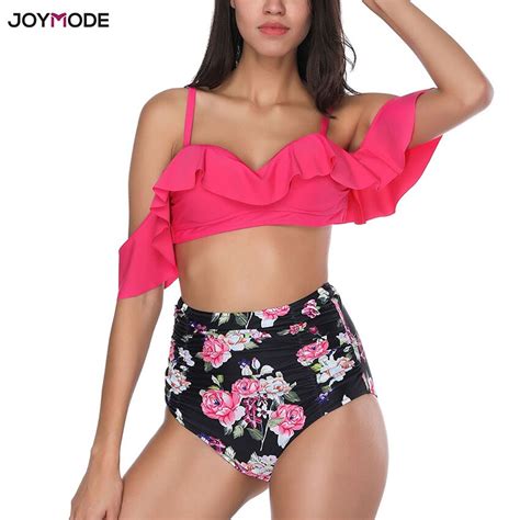 Joymode Off Shoulder Bikini 2018 Two Piece High Waist Swimsuit Women Push Up Underwired Beach