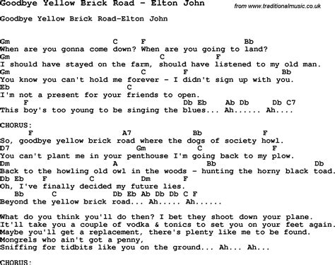 Song Goodbye Yellow Brick Road By Elton John With Lyrics For Vocal