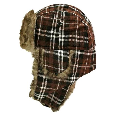 Plaid Faux Fur Lined Trapper Aviator Hat