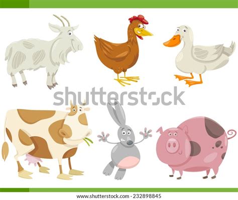 Cartoon Illustration Funny Farm Animals Set Stock Illustration 232898845