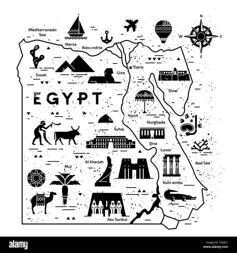 Outline And Silhouette Map Of Egypt Vector Illustration Hand Drawn