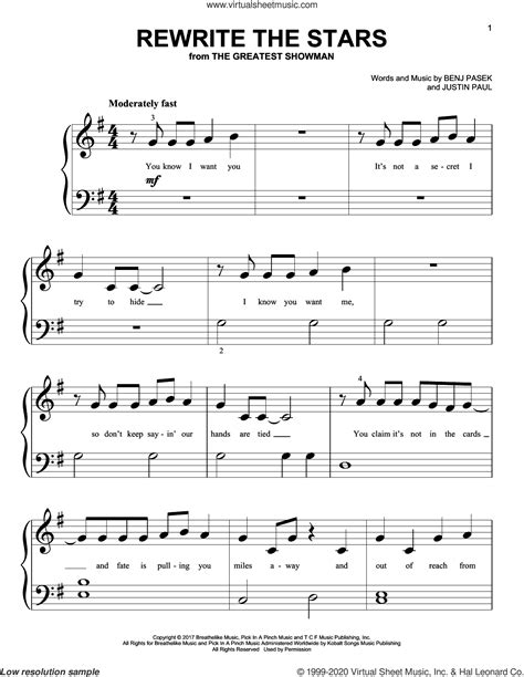 Rewrite The Stars From The Greatest Showman Sheet Music For Piano