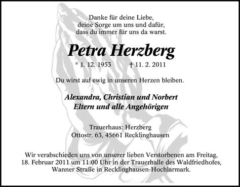 Trauer Und Todesanzeigen Von Petra Herzberg Trauerde