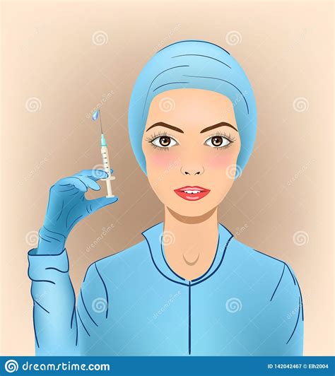 Nurse With Injector Squirt With Medicine Vaccine Stock Vector