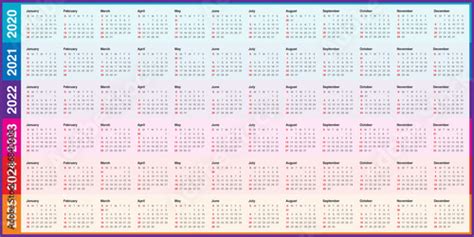2021 2022 2023 2024 Calendar Set Of Calendar For 5 Year Vector Design