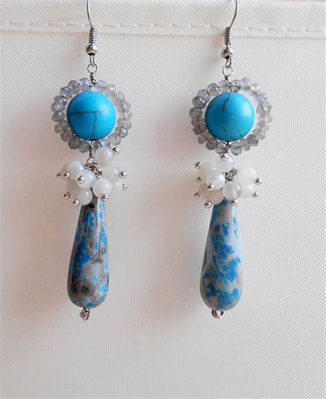 Giselle Gemstone Dangle Earrings Blue Elongated Drop Cluster Earrings