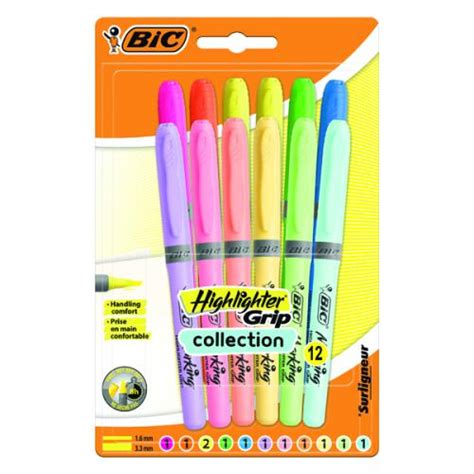 Bic Grip Pastel Highlighters Assorted Pack Of 12 992562