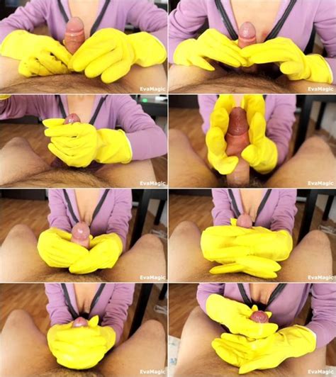Yellow Latex Gloves Femdom Handjob Mistress Milking Cock Mistress Julia