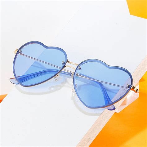 cute heart shaped rimless sunglasses for women colorful summer etsy