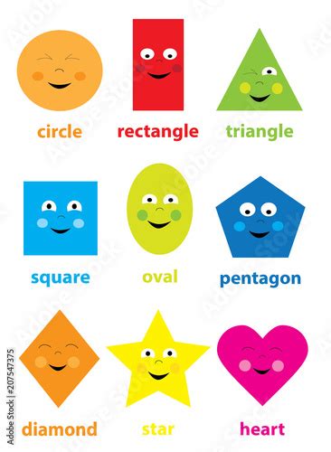 Learning Collection Of Funny Cute Smiling Basic Geometric Shapes With