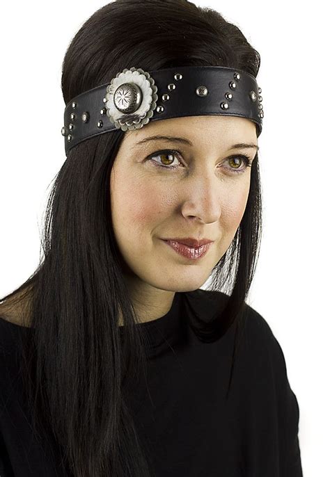 Another Classic Black Leather Headband With Silver Studs And Concho