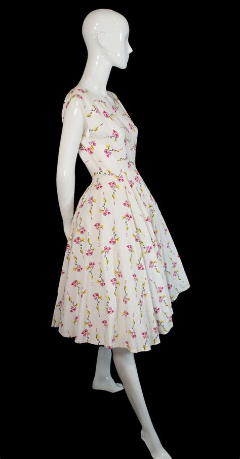 Items Similar To Pretty Floral Cotton Pique Vintage Dress Pink Floral