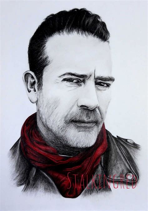 stalkingred charcoal and watercolour pencil drawing negan the walking dead