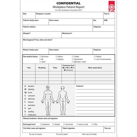 Workplace Patient Report Forms 10 Pack St John Ambulance With