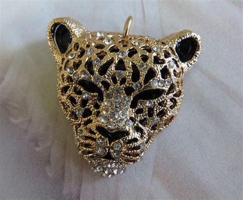 Pendant Leopard Crystal Bead Gold Cat Large Charm Rhinestone Etsy