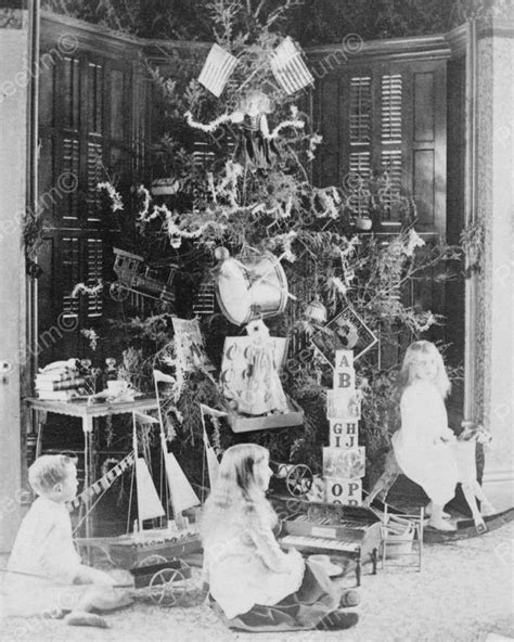 Christmas Day Children By Tree 1880s 8x10 Reprint Of Old Photo