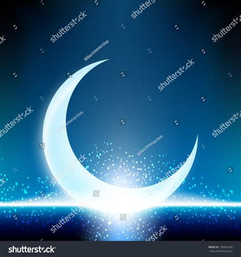 Shiny Crescent Moon On Blue Background Stock Vector Illustration