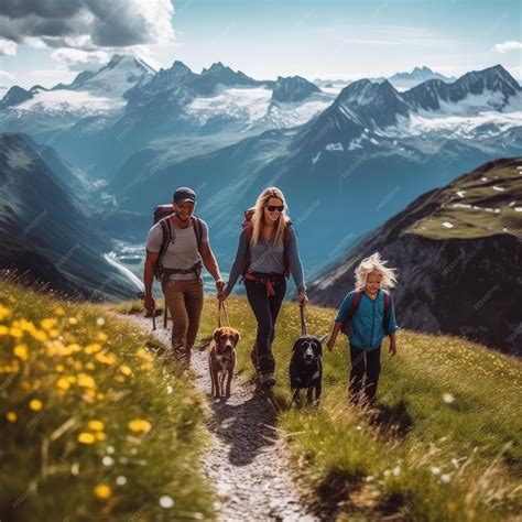 Premium AI Image | Family with beloved dog embarks on a journey through