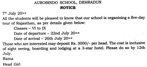 Points to be noted while writing the notice: Notice Writing Format CBSE Class 7 English Writing Skills ...