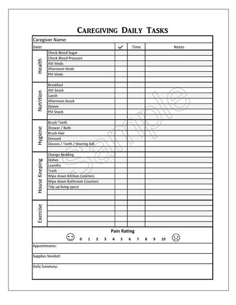 Caregivers Daily Tasks Form Partially Editable Excel Etsy Caregiver