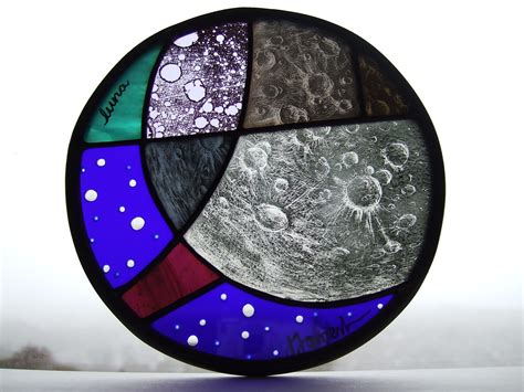 Luna Hand Painted Stained Glass Hanging Roundel Moon And Stars