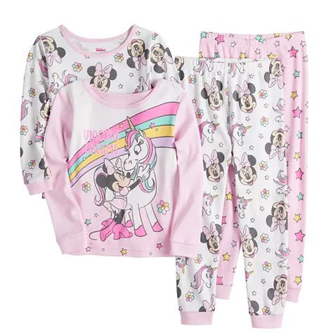 Disneys Minnie Mouse Toddler Girl 4 Piece Unicorn Dreams Pajama Set