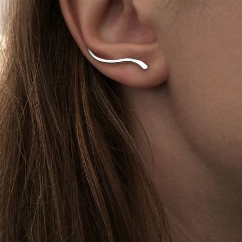 Image Of Wave Ear Climbers Sterling Silver Modern Silver Jewelry