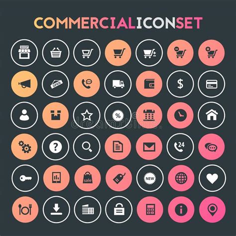 Big Commercial Icon Set Trendy Flat Icons Stock Vector Illustration