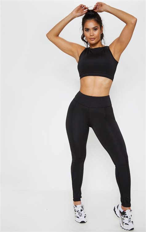 Black Lace Back Cuff Gym Legging Active Prettylittlething