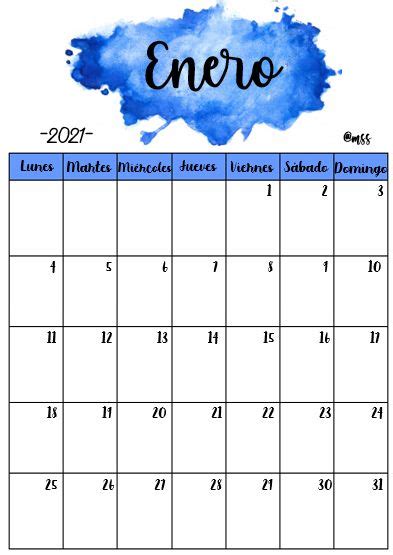 Enero 2021 Plantilla De Calendario Para Imprimir Calendario Para