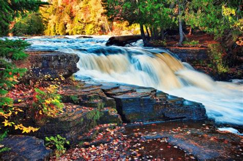 River Fall Waterfall Rocks Landscape Autumn Wallpapers Hd