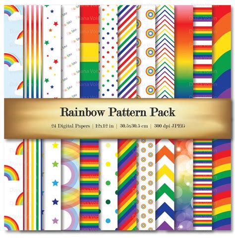Rainbow Digital Scrapbook Paper Chevron Stripe Dots Variety 24 Etsy