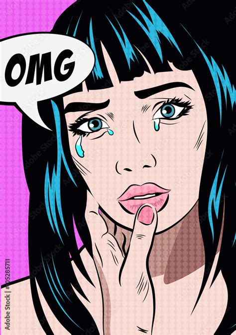 Girl Crying Woman Face Pop Art Retro Style Human Emotions เวกเตอร์