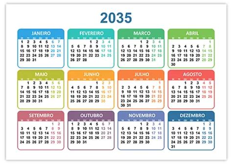 Calendário 2035 Calendarios365su
