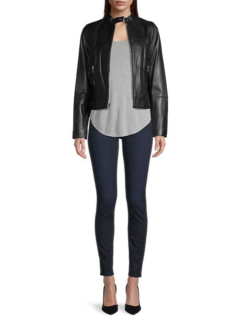 Derek Lam Coats And Jackets Womens Tab Collar Horizontal Seam Leather