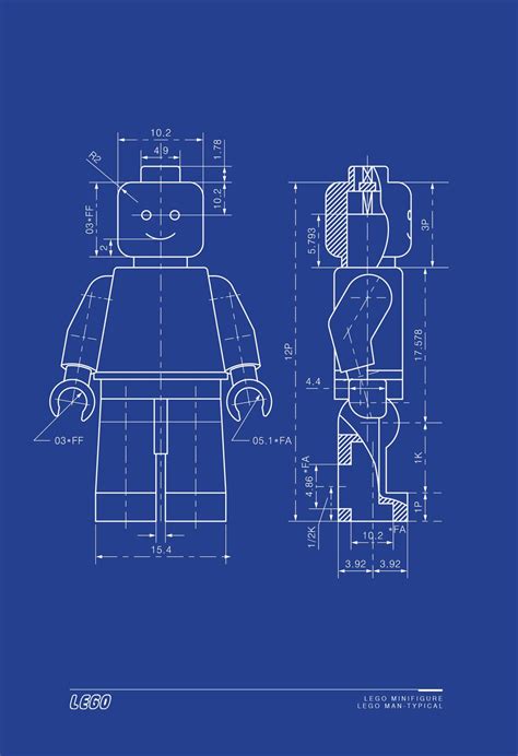 Lego Man Art Print Typical Lego Minifigure Technical Drawing 13x19 23