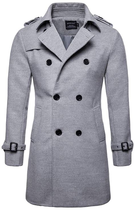 Aowofs Mens Double Breasted Coat Regular Fit Winter Overcoat Long Wool