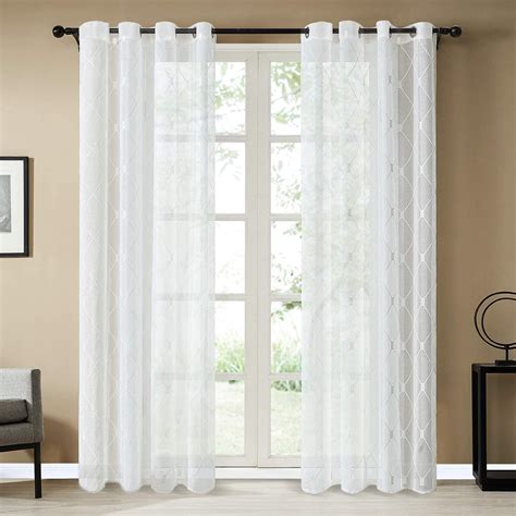 Topfinel White Sheer Curtains 84 Inches Long Embroidered Diamond